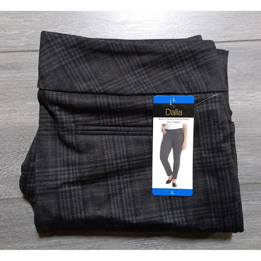 Dalia Built-in Tummy Pants Adult Womens Large Charcoal Mustard Plaid